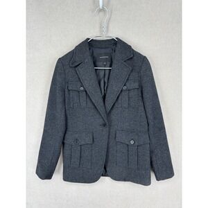 Banana Republic Blazer Women 2 Gray Herringbone Wool Blend Jacket Academia